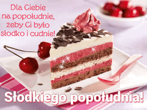 Słodkiego popołudnia z tortem i wisienką